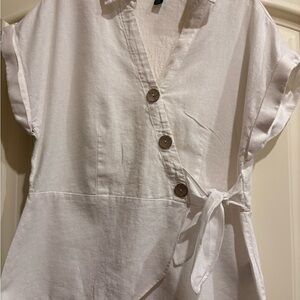 Ellen Tracy White linen blendTextured Blouse